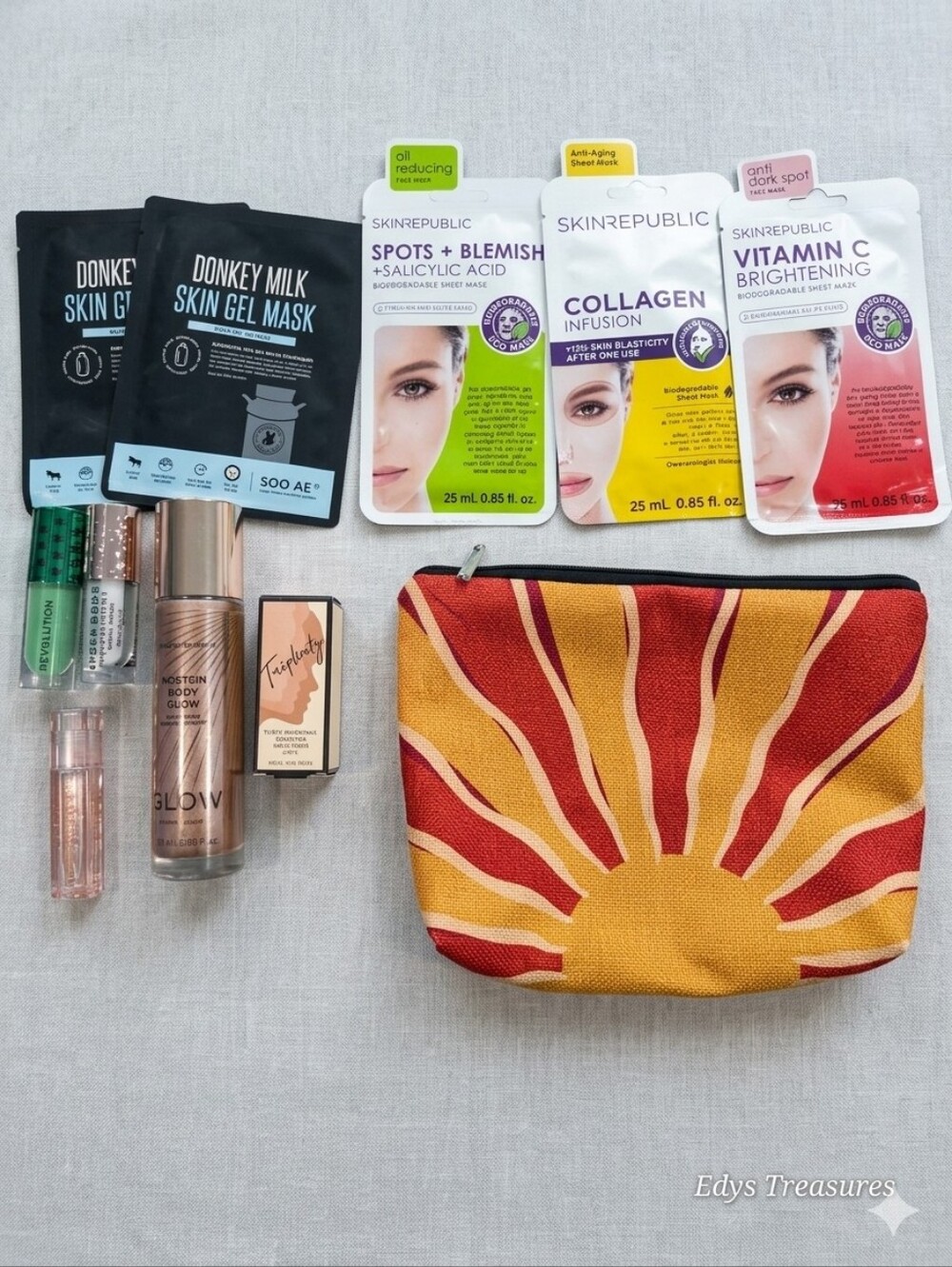 11 Pc Skin Republic Masks,  Donkey Milk, Glow Body Spray & More Makeup Bundle